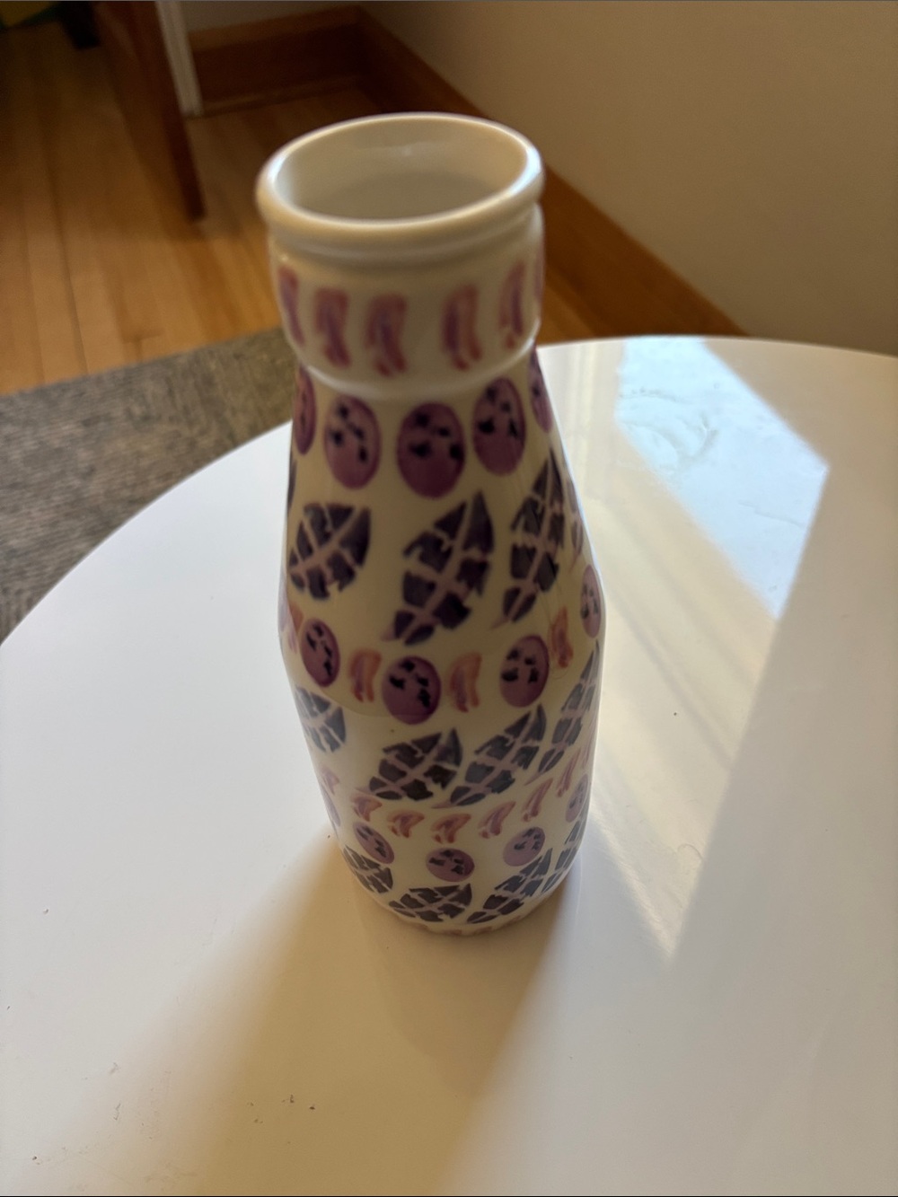 Hand-Painted Cream and Purple Ceramic Decorative Vase by Emma Bridgewater.